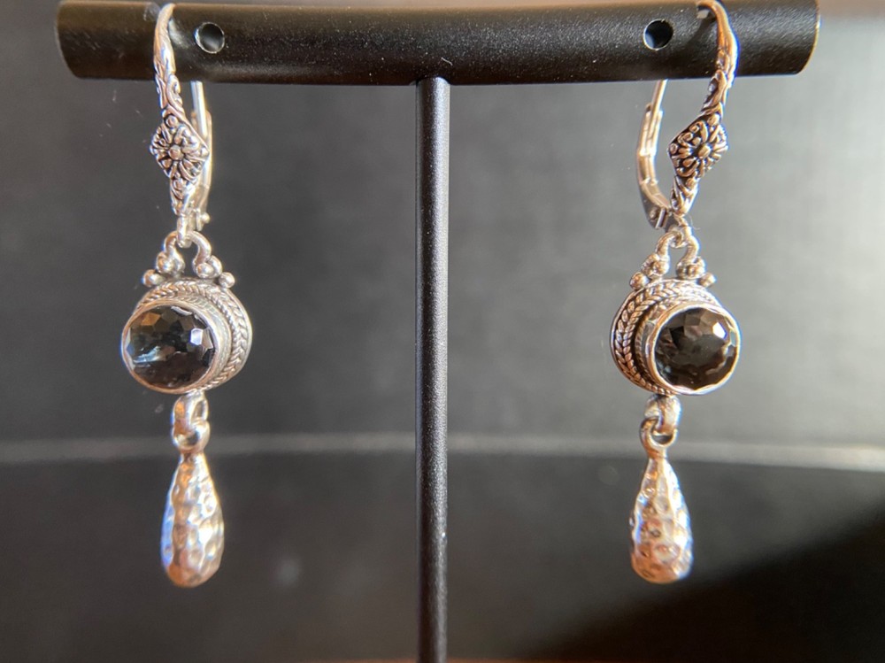 Sarda,Bali Handmade,Sterling & Quartz “Odyssey Black Knight” Earrings