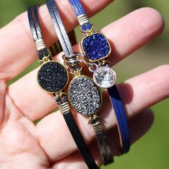 Metallic Colors Druzy Cuff Bracelet , Black, Grey , Blue , Magnetic Clasp