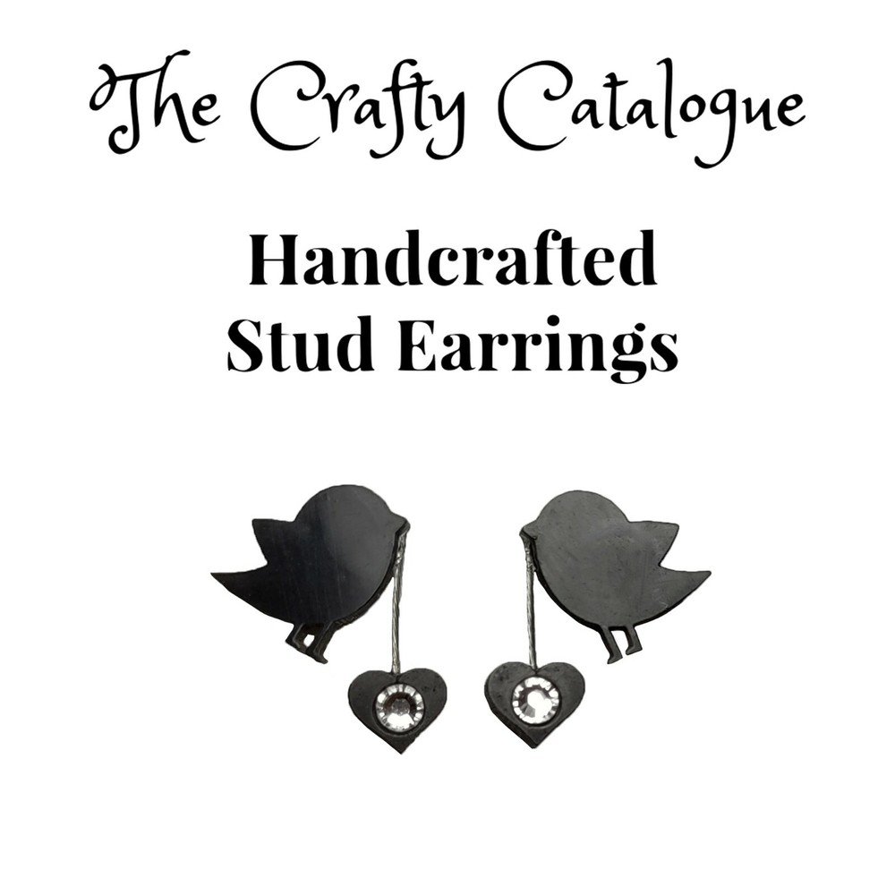 Cute Black Love Birds & Hanging Heart Studs w/ 3mm Swarovski Element Crystal