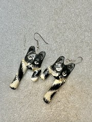 Handmade Painted Enamel On Wood CAT Earrings 2” Dangle