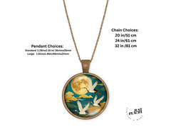 Oriental White Crane Bird Art Bronze Silver Jewelry Necklace Set