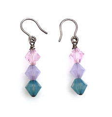 Two Pairs Of Sterling Silver Multicolor Bicone Dangle Pierced Earrings