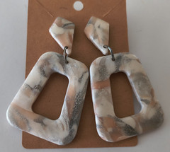 Dangle EARRINGS Statement Art Marble-Look Natural White Gray Sparkle/Silver NEW