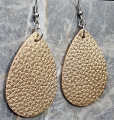 Shimmering Pale Gold Teardrop Shaped FAUX Leather Earrings
