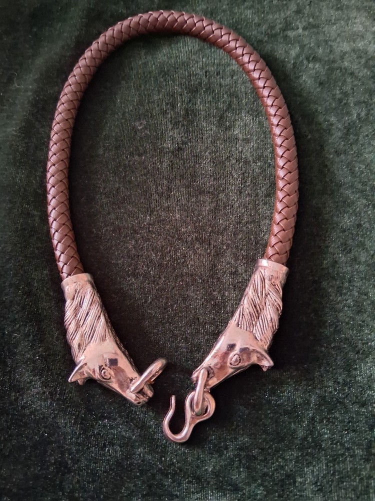 Dragon Torc Silver Brown Leather Hand Made Celtic Viking Norse