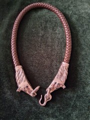 Dragon Torc Silver Brown Leather Hand Made Celtic Viking Norse