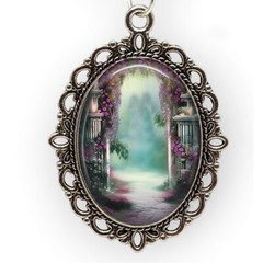 Magical Garden Entrance Glass Top Oval Pendant Necklace Fantasy Photo Jewelry