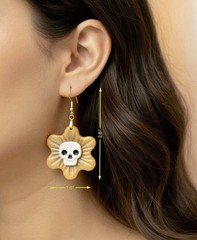 Yellow & Gold Skull Sunflower Handmade Polymer Clay Dangle Halloween Earrings SS