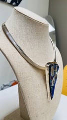 Artisan Art Glass pendant W/ Heavy Choker Sterling Silver Necklace 106g