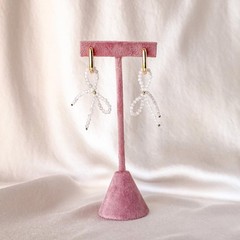 Beaded Bow Drop Earrings, Gold or Silver Statement Jewelry, Gift for Her
