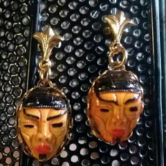 MaryBee Jewelry: Gold Tone Asian Mask Pierced Earrings 07-07-2021