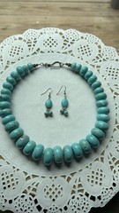 Turquoise Dyed Howlite Handmade Necklace And Earring Set With Sterling Accents