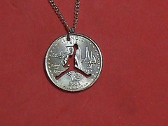 Hand Cut Illinois Quarter with a basketball theme (air Jordan) with a 24 Inch