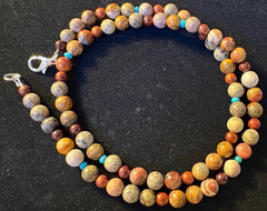 Picasso Jasper/Mahogany Red Rosewood/Turquiose/25.5″/Gemstone Necklace (PJMRT-7)