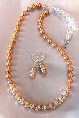 CARAMEL GLASS PEARL Topaz Yellow Crystal & AB Rings SP necklace set LEVERBACK