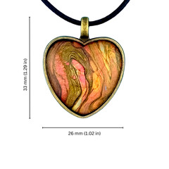 Pendant Heart Necklace Handcrafted «Beating Heart» Brass Bezel Black Cord