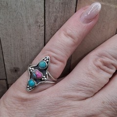 Sterling Silver Cotton Candy Turquoise Ring 3 Stone Size 6.5 Southwestern