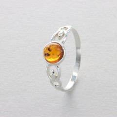 Round – Cognac / Brown BALTIC AMBER Ring – 925 STERLING SILVER #79e