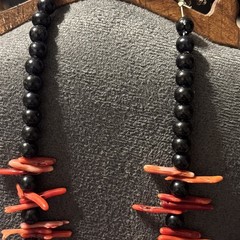 Artisan Red Coral And Black Stone Necklace Costal Beach Ocean Nature Read