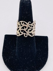 Vintage Sterling Silver 925 Ring Wide Filigree Scroll Boho Band Mexico Size 8.5