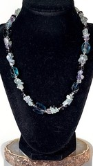 Multi Color Fluorite Beaded Necklace Silver Plated Clasp Green Blue Purple 58.9g