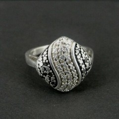 Ring Silver Black and Clear Cubic Zirconia Sterling 925 Size 6.75 Ring 6 3/4