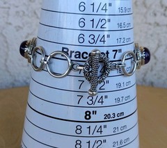Handmade 925 Sterling African Amethyst Cabochon Bracelet 32.6g Toggle Adjustable