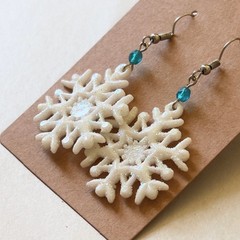 White Sparkly Snowflake Earrings Handmade Estate Jewelry Hanukkah Holidays