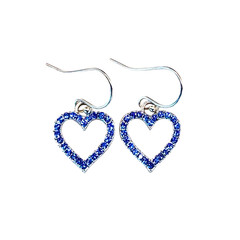 Rhinestone Heart Charm Earrings–925 Sterling Silver Hooks – Blue, Clear or Pink