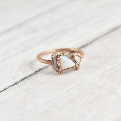 Size 7 Raw White Opal Ring, Natural Stone, Antique Copper, Boho Jewelry