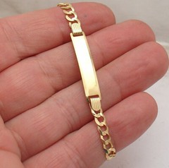 7″ Ladies ENGRAVABLE ID CURB CUBAN BRACELET REAL SOLID 14K YELLOW GOLD