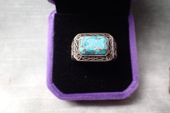 5CT Radiant Cut Teal Turquoise Ring Celtic Pattern – Size 12 – 925 Silver