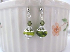 Lime Green Earrings Czech Glass Beaded Jewelry Hawaiibeads Silver Plated Gift