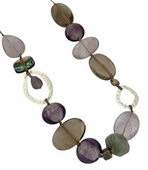SILPADA Sterling Silver AMETHYST-QUARTZ-SHELL Beaded Necklace~#N2104~With BOX!
