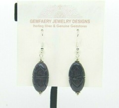 Sterling Silver Carved BLUE GOLDSTONE Gemstone Dangle Earrings…Handmade USA