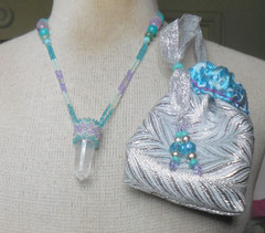 Quartz Crystal Double Terminated Vogel Point Beaded Necklace Amethyst Amazonite