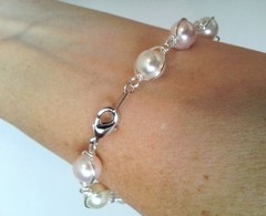 Swarovski Crystal Pearl Bracelet Hand Wire Wrapped With Silver – 6 1/2 inch