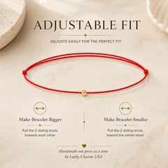2026 Year of the Horse Lucky Red Cord Bracelet 14k Gold Moon Cut Bead Waterproof