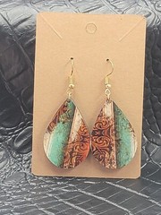 Brown scroll and turquiose design, handmade, lightweight sublimation earrings