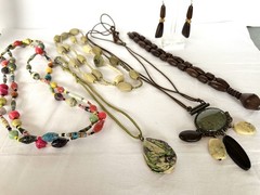 6 Pc Natural Artisan Boho Tribal Jewelry Lot Mixed Materials Necklace Earrings