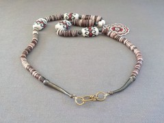 Woven Seed Bead Pendant Necklace Sterling Silver Handmade Shell Disc Pearl