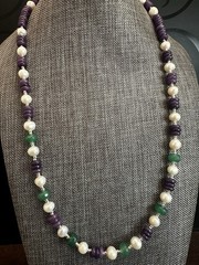 Elegant Purple, Green & Pearl Beaded Necklace