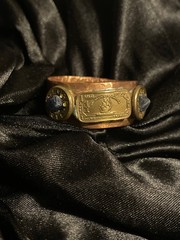 copper and brass ring with rough sapphires