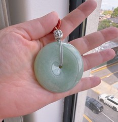 Huge 55mm Men Light Green Round Donut Bi Disc Silver jade jadeite pendant