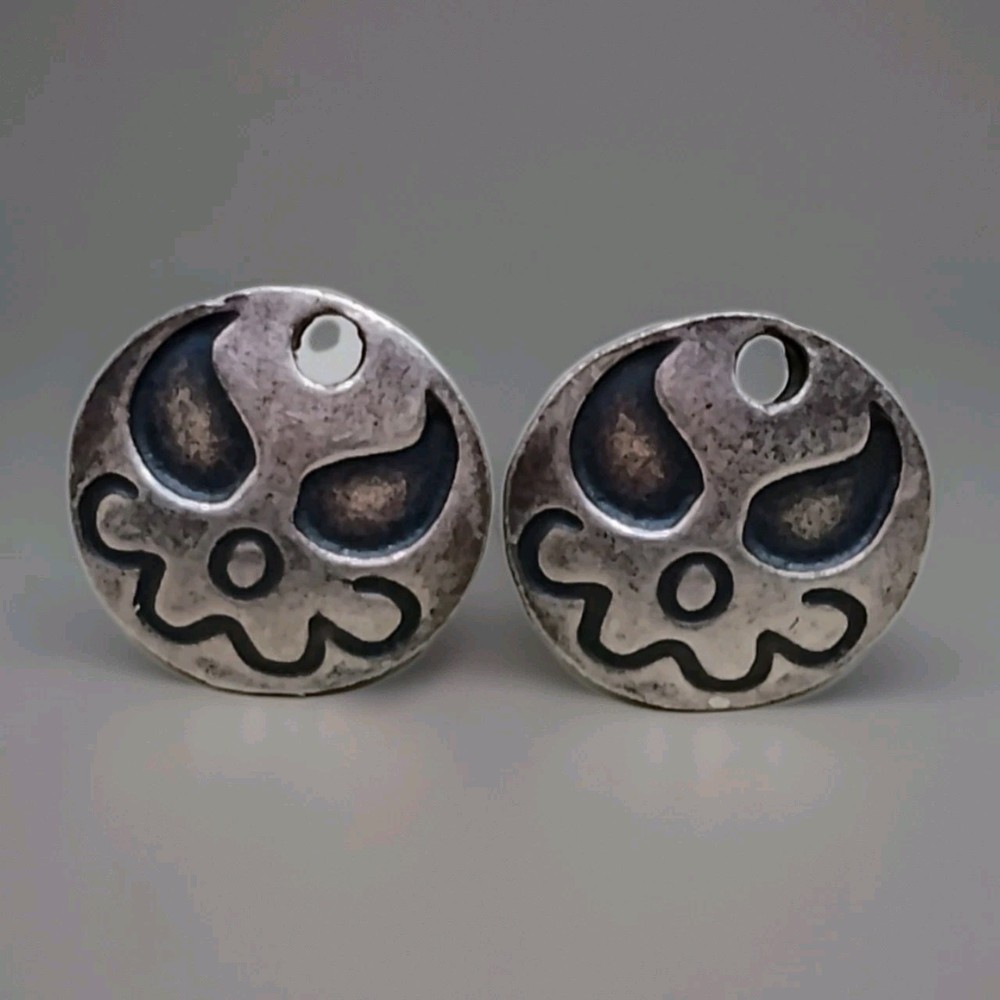 Artisan Abstract Face Sterling Silver Stud Earring Charms 3.7g Unsigned Tested