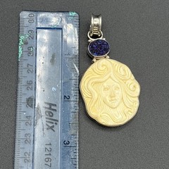 Sajen 925 Sterling Silver Mother of Pearl & Druzy Stone Cameo Goddess Pendant