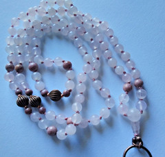 Mala 108 Beads, Rose Quartz & Rhodonite with pendant hand knotted Mala Necklace