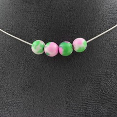 Stones And Minéraux. Necklace 4 Beads Jasper Pink Green 0 5/16in Steel Ino