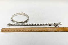 Brighton Silver Tone Filigree Bangle & Wheat Chain Bracelet Set Faceted 2pc