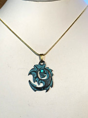 NEW PRICE *MYKONOS ANCIENT CELTIC DRAGON BLUE FIRE OPAL PENDANT NECKLACE .g